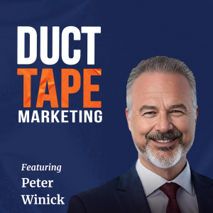 "Duct Tape Marketing podcast cover art featuring guest Peter Winick, host John Jantsch, for the episode 'AI Can Create Content. It Can't Create Thought Leadership.'